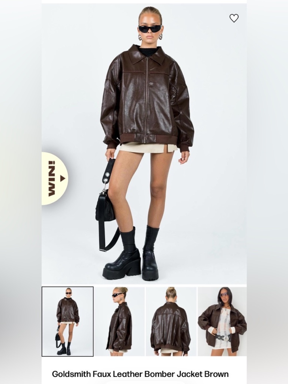 Princess Polly Brown Faux Leather Bomber Jacket - Rich Chocolate